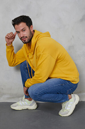 Twenty3  Erkek Oversize Kapüşonlu Kanguru Cepli Ribanalı Uzun Kollu Basic Sweatshirt