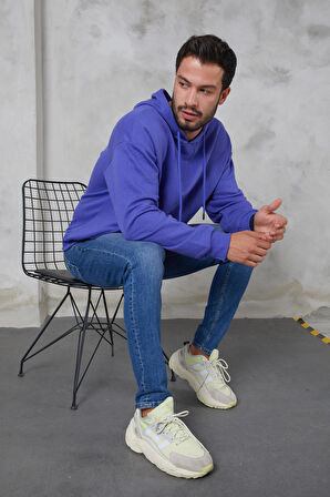 Twenty3  Erkek Oversize Kapüşonlu Kanguru Cepli Ribanalı Uzun Kollu Basic Sweatshirt