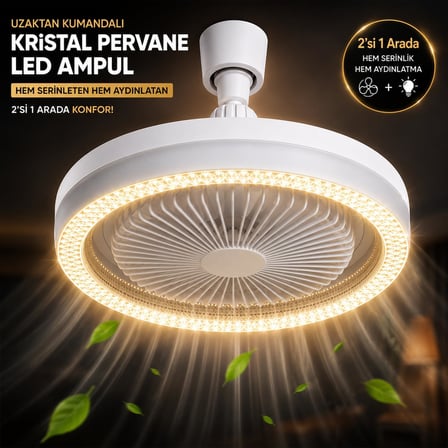 Modern Kristal Tasarım Lambalı Tavan Vantilatörü, Uzaktan Kumandalı, E27 Duy, Sessiz Fanlı Tavan Lambası, 3 Kademe Hız Ayarlı, 3 Renk LED Aydınlatmalı, Enerji Tasarruflu Fan, Zaman Ayarlı