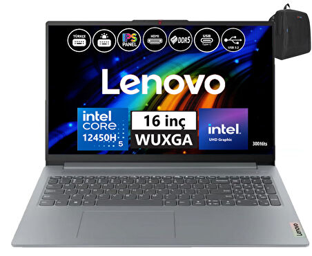 Lenovo Ideapad Slim 3 16IAH8 Intel Core I5 12450H 16GB Ddr5 1tb SSD Intel UHD Graphics 16" Wuxga Windows11Home Dizüstü Bilgisayar 883ES003QTR07+WEBLEGELSINÇANTA