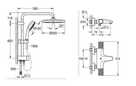 Grohe Tempesta Cosmopolitan Duş Seti (Duş kolonu + Termostatik Batarya) - 26675000SET