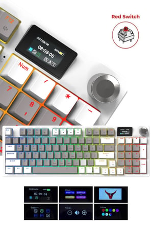 TAARUZ KC1 RGB Kablosuz Mekanik Red Switch Oyuncu Klavyesi LCD Ekranlı Bluetooth 5.0+2.4G USB+Type-C Kablolu Bağlantı | Oyuncu Setup Klavye