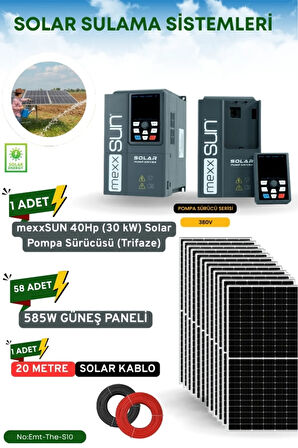 TARIMSAL SULAMA HAYVANCILIK VE BAĞ BAHÇE İÇİN GÜNEŞ ENERJİLİ 40Hp (30 kW) Solar Pompa Sürücüsü