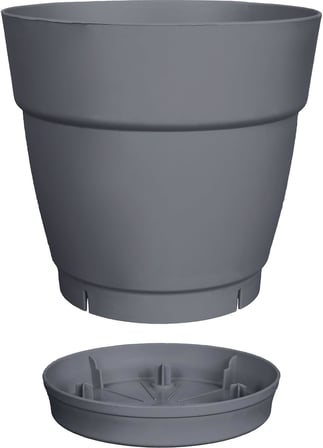 ToXA Tabaklı Delikli Plastik Çiçek Saksısı, 20 cm 4 Lt, 2 Adet, Antrasit
