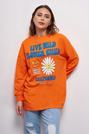 Kadın Düşük Kol Live Wild Baskılı Sweatshirt