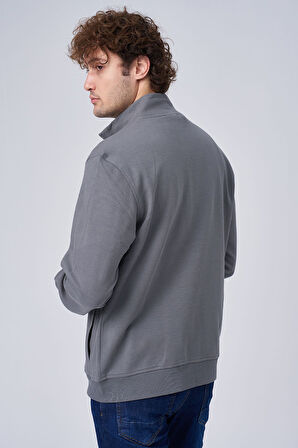 Erkek Dik Yaka Fermuar Kapama Çift Cepli Sweatshirt