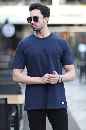 Erkek Bisiklet Yaka Regular Fit Pamuklu T-Shirt Lacivert - 5446