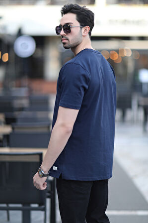 Erkek Bisiklet Yaka Regular Fit Pamuklu T-Shirt Lacivert - 5446