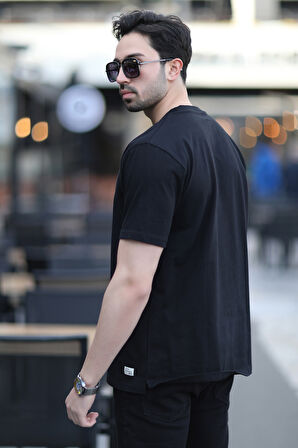 Erkek Bisiklet Yaka Regular Fit Pamuklu T-Shirt Siyah - 5446