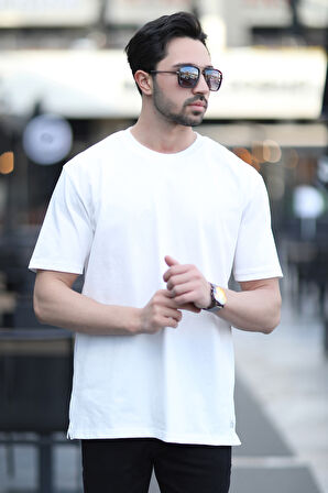 Erkek Bisiklet Yaka Regular Fit Pamuklu T-Shirt Beyaz - 5446