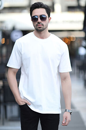 Erkek Bisiklet Yaka Regular Fit Pamuklu T-Shirt Beyaz - 5446