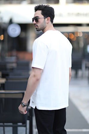 Erkek Bisiklet Yaka Regular Fit Pamuklu T-Shirt Beyaz - 5446