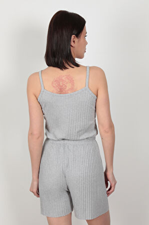 Gri İp Askılı Şortlu Kaşkorse Kadın Pijama Takımı Pamuk Karışımlı Kumaş - 6015