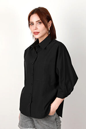 Kadın Çift Cep Detaylı Yarasa Kol Terikoton Gömlek