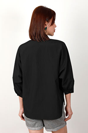 Kadın Çift Cep Detaylı Yarasa Kol Terikoton Gömlek