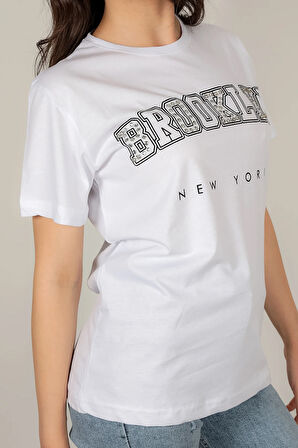 Kadın Brooklyn Baskılı T-Shirt