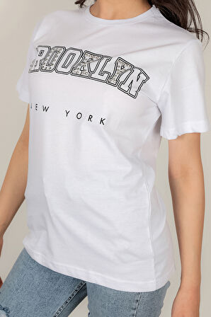 Kadın Brooklyn Baskılı T-Shirt