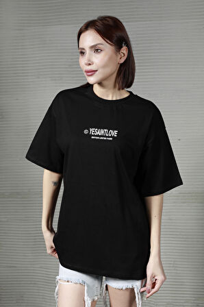 Kadın Yesaint Love Baskılı Oversize T-shirt