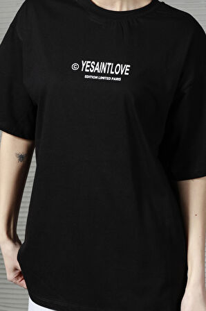 Kadın Yesaint Love Baskılı Oversize T-shirt