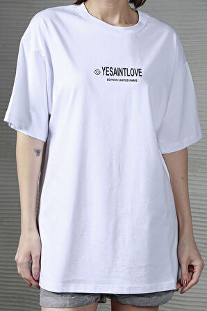 Kadın Yesaint Love Baskılı Oversize T-shirt