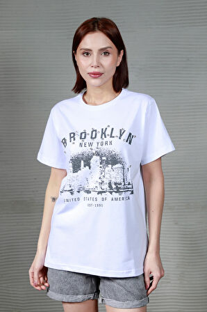 Kadın Brooklyn Baskılı T-Shirt