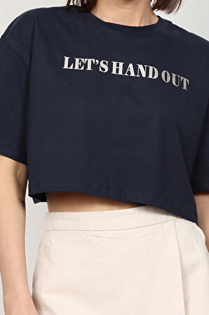 Kadın Let`s Handout Baskılı Crop Top T-Shirt