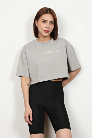 Kadın Let`s Handout Baskılı Crop Top T-Shirt