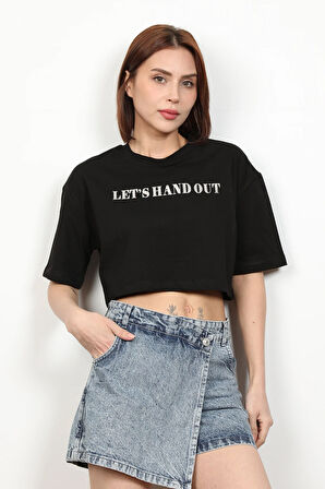 Kadın Let`s Handout Baskılı Crop Top T-Shirt