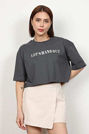 Kadın Let`s Handout Baskılı Crop Top T-Shirt