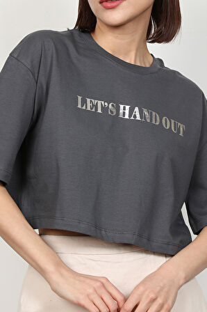 Kadın Let`s Handout Baskılı Crop Top T-Shirt