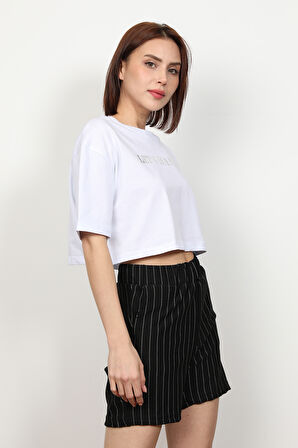 Kadın Let`s Handout Baskılı Crop Top T-Shirt