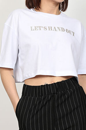 Kadın Let`s Handout Baskılı Crop Top T-Shirt
