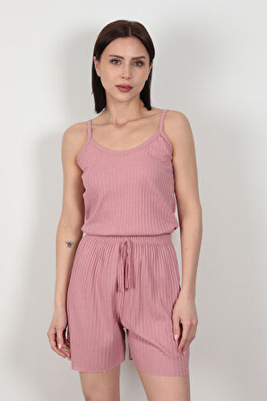 Gül İp Askılı Şortlu Kaşkorse Kadın Pijama Takımı Pamuk Karışımlı Kumaş - 6015