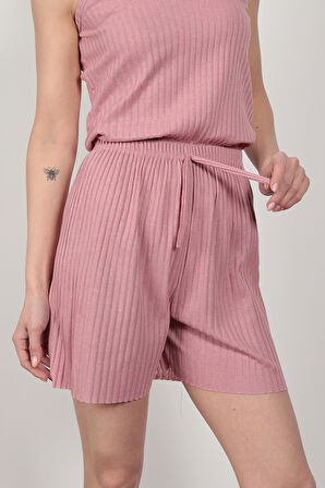 Gül İp Askılı Şortlu Kaşkorse Kadın Pijama Takımı Pamuk Karışımlı Kumaş - 6015