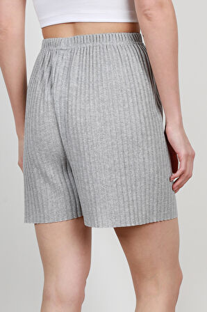 Gri Fitilli Kaşkorse Süs Kuşaklı Kadın Şort Pijama Altı - 6131