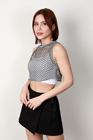 Kadın File Crop Süveter