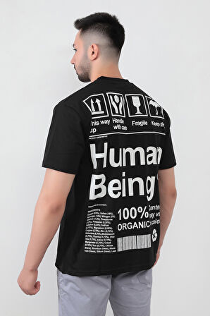 Siyah Erkek Human Baskılı Regular Kesim T-Shirt