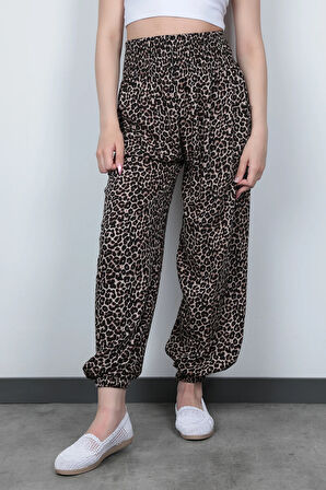 Leopar Desenli Kadın Şalvar Yoga Pantolonu %100 Viskon Çift Cepli - 2460