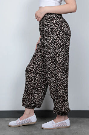 Leopar Desenli Kadın Şalvar Yoga Pantolonu %100 Viskon Çift Cepli - 2460