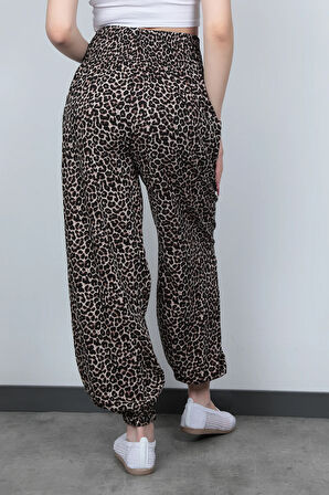 Leopar Desenli Kadın Şalvar Yoga Pantolonu %100 Viskon Çift Cepli - 2460