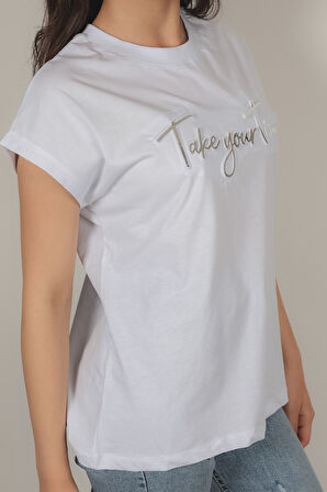 Kadın Take Your Time Baskılı T-Shirt