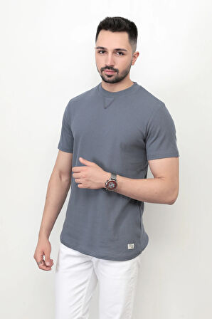 Koyu Mavi Baskısız Erkek T-Shirt O Yaka Regular Fit T-Shirt 2407