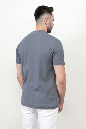 Koyu Mavi Baskısız Erkek T-Shirt O Yaka Regular Fit T-Shirt 2407