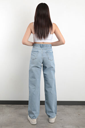 JB Paris Boru Paça Yüksek Bel Boyfriend Jean %100 Pamuk Açık Mavi Kadın Kot Pantolon - 591-2202