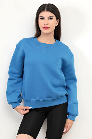 Mavi Kadın Basic Sweatshirt Yakası V Rabina Detaylı Üç İplik Pamuk Karışımlı - 2574