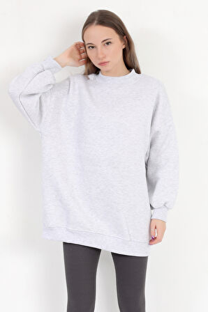 Kadın Karmelanj Üç İplik Pamuklu Ribanalı Bisiklet Yaka Oversize Sweatshirt - 2523