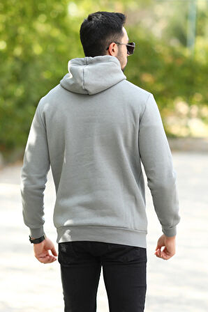 Açık Haki Rengi Erkek Kapüşonlu Sweatshirt Kanguru Cepli Pamuk Karışımlı Oversize Hoodie - 5281