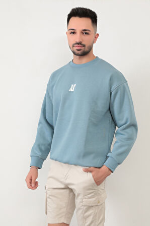 JB 5255 Erkek U Baskılı 3İp Şardonlu Sweat