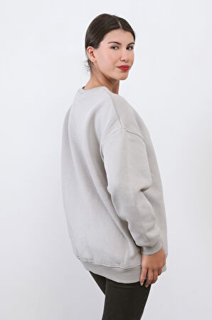 Kadın Kalp Nakışlı Oversize Sweat - 9001