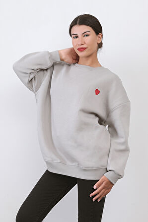 Kadın Kalp Nakışlı Oversize Sweat - 9001